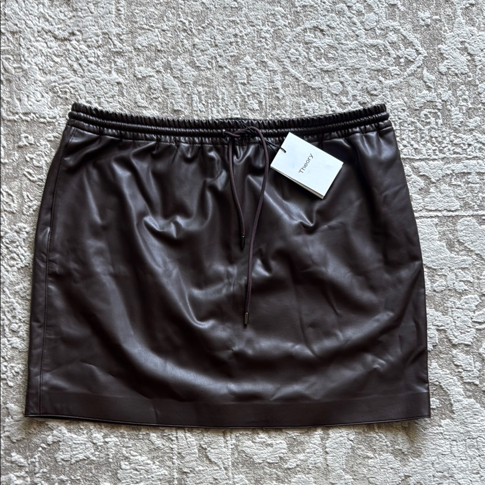 Theory Brown Faux Leather Mini Skirt